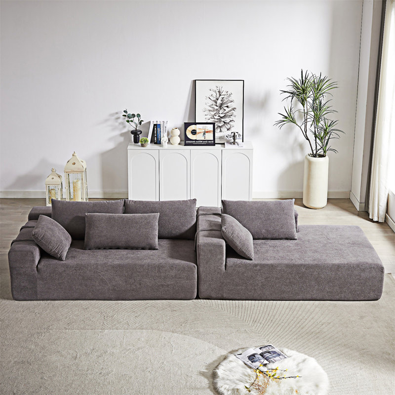 Upholstered Sectional Sofa With Pillows, Gray