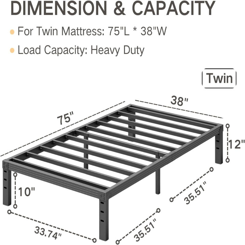 Bed Frame, MetalBed Frame Bed Frame No Box Spring Needed, Heavy Duty PlatformBed Frame With Storage Space, SturdyBed Frame Size Non-Slip Noiseless