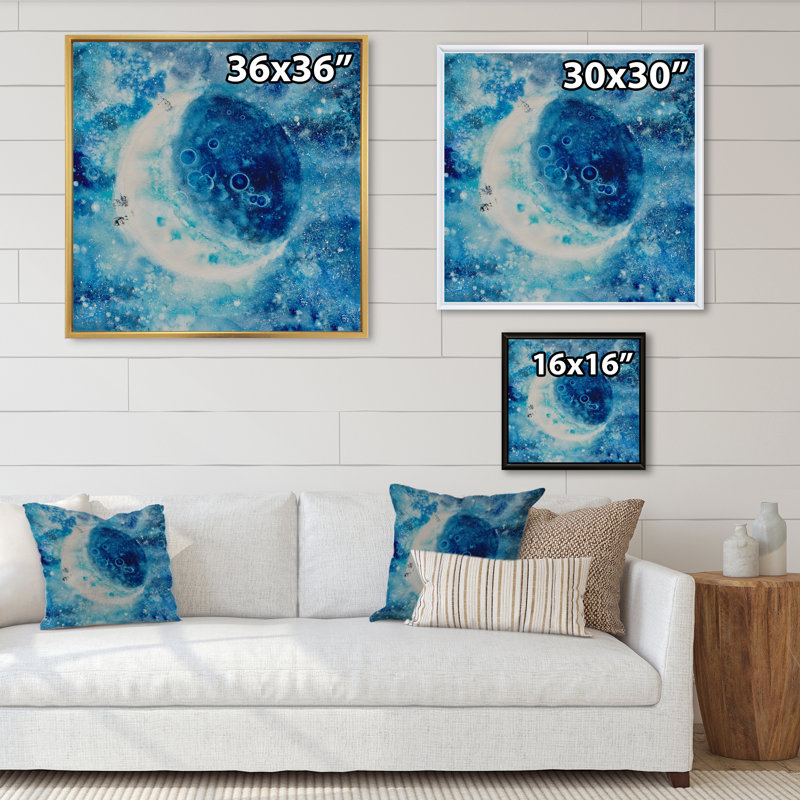 " Blue Moon Illustration ", 30" H x 30" W x 1" D, White Floater Framed Canvas