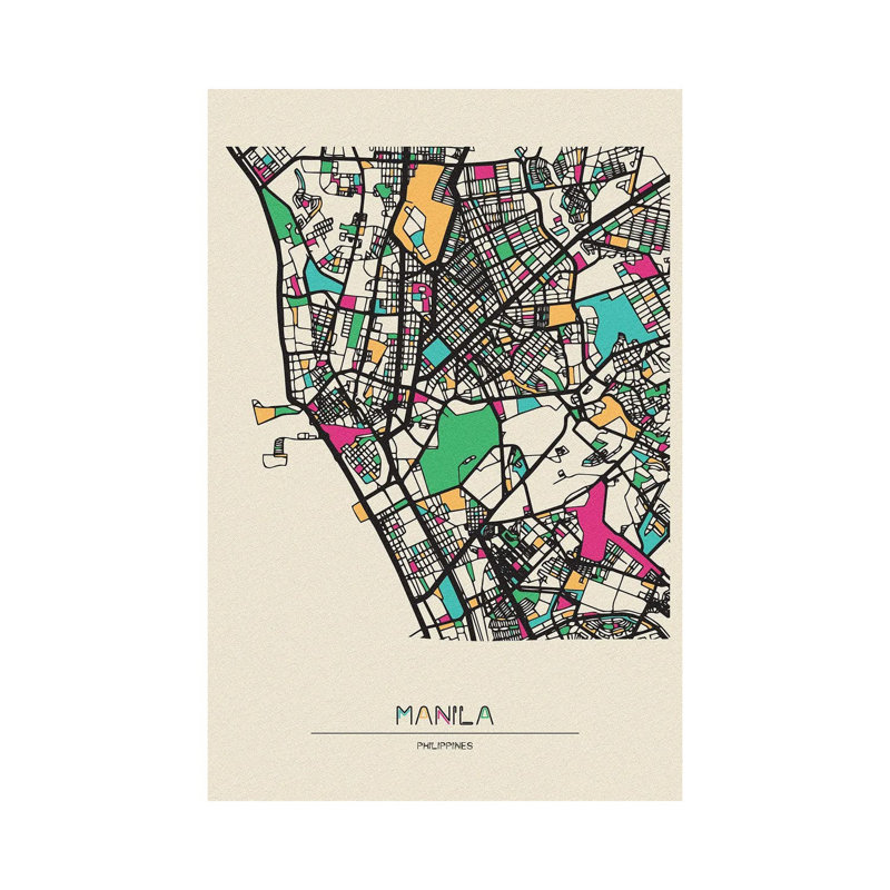 Manila, Philippines Map by Ayse Deniz Akerman - Wrapped Canvas Graphic Art Print, 30.48 cm H x 45.72 cm W