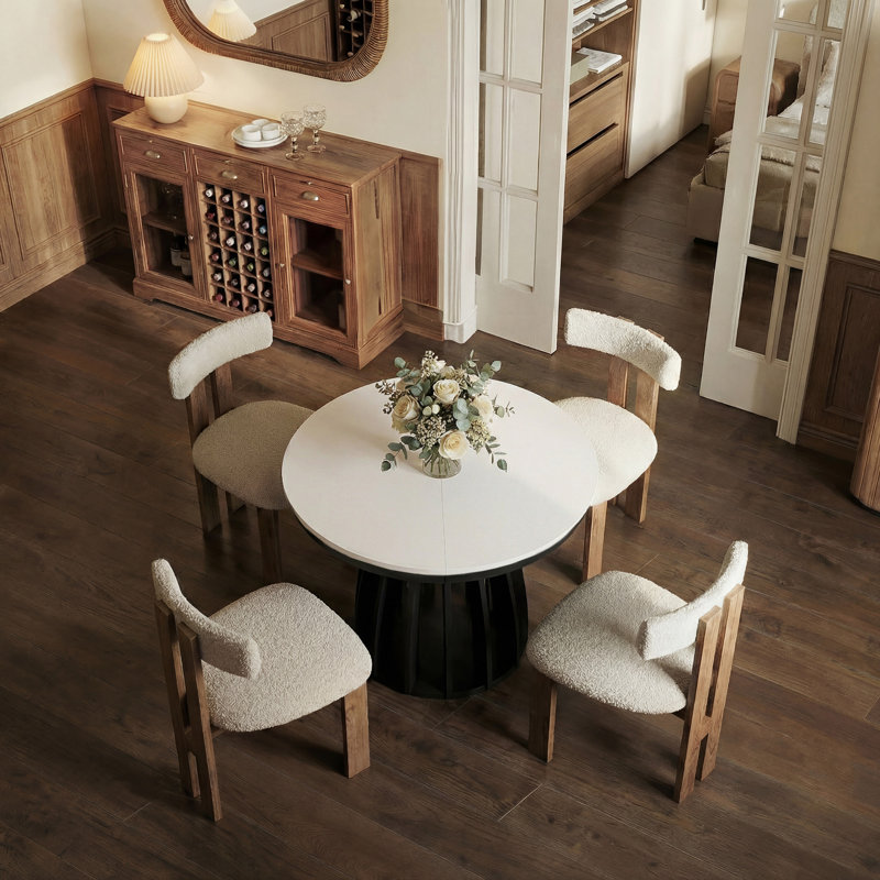 Extendable Round Dining Table, White, Black