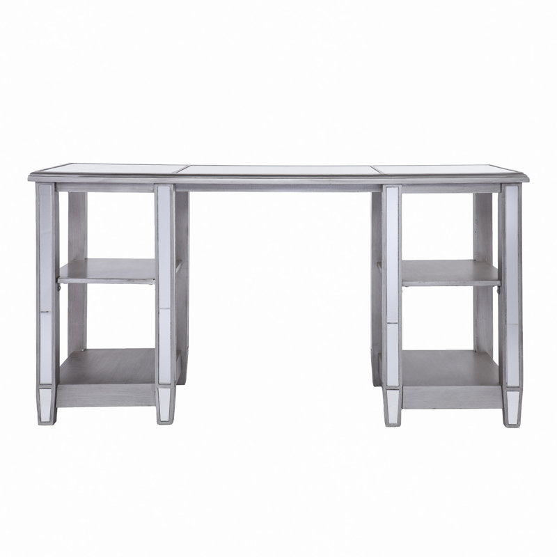 Bureau en miroir, argent mat brossé avec miroir