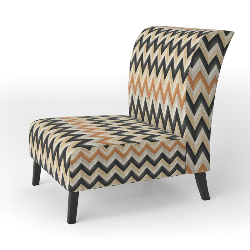 Geometric Harmony Chevron Pattern - Upholstered Abstract Accent Chair and Arm Chair, Black/Orange/White Polyester Blend