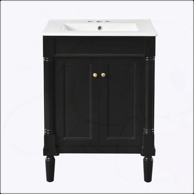 24'' Modern Bathroom Vanity with Top Sink and 2-Tier Storage, Durable MDF and Solid Wood Frame, Ample Space for Organizing