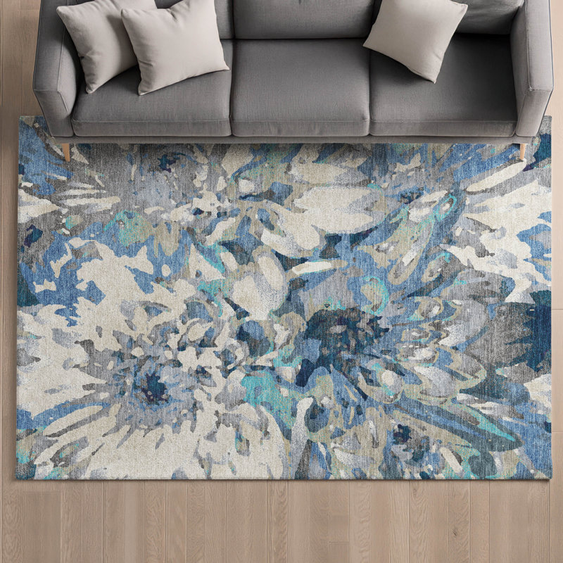 Tapis floral lavable à la machine de qualité supérieure Mayfield AMF2340, En jean, 5' x 7'6"