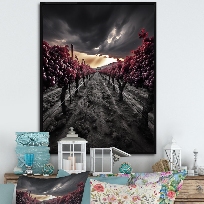 «Gray Gray Vibrant Vineyard» sur toile, H 44 po x l 34 po x P 1,5 po, Cadre flottant noir