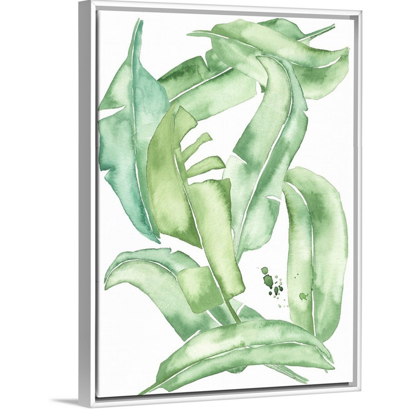 «Green Paradise Palm I», art mural sur toile, Toile avec cadre blanc, H 42 po x l 32 po