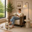 Fauteuil d'appoint en rotin en PE de 99 cm de large avec coussins amovibles