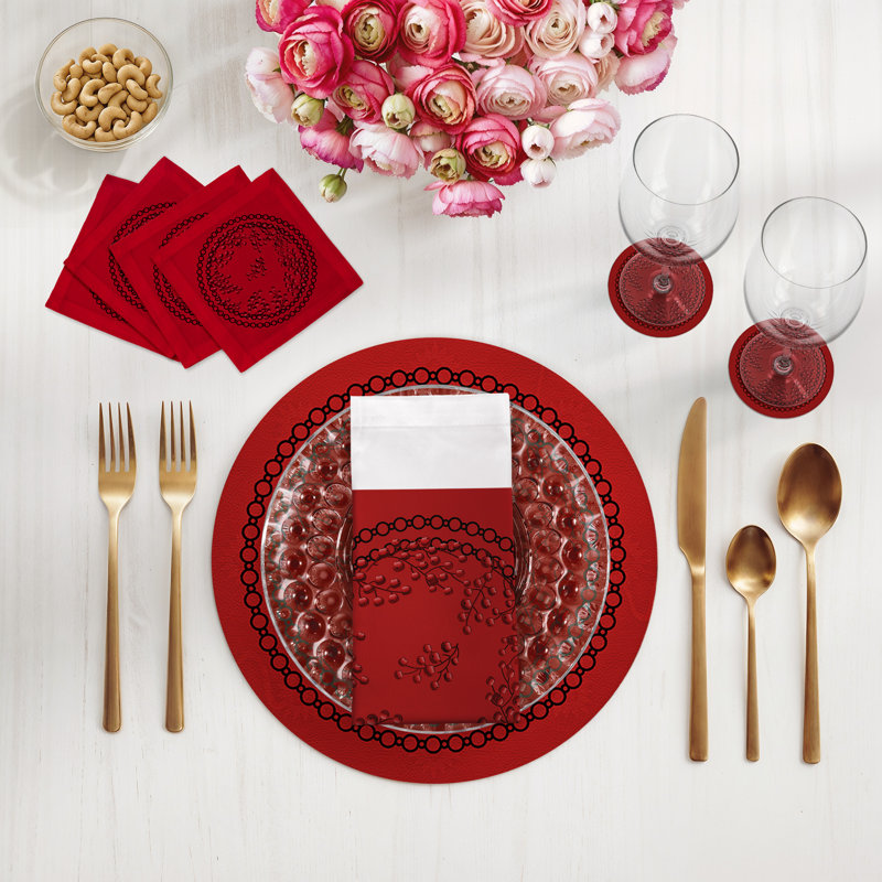 Christmas Berries Cotton Sateen Cocktail Napkins, Red