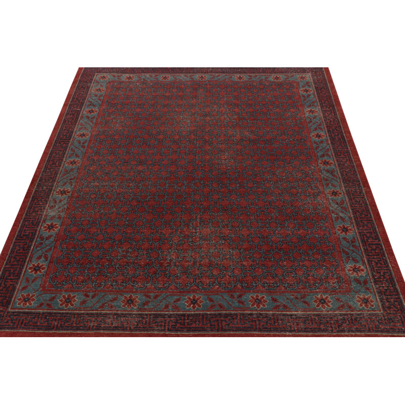 Distressed Homage Hand Knotted Wool Floral Area Rug, Rectangle 8' x 10'