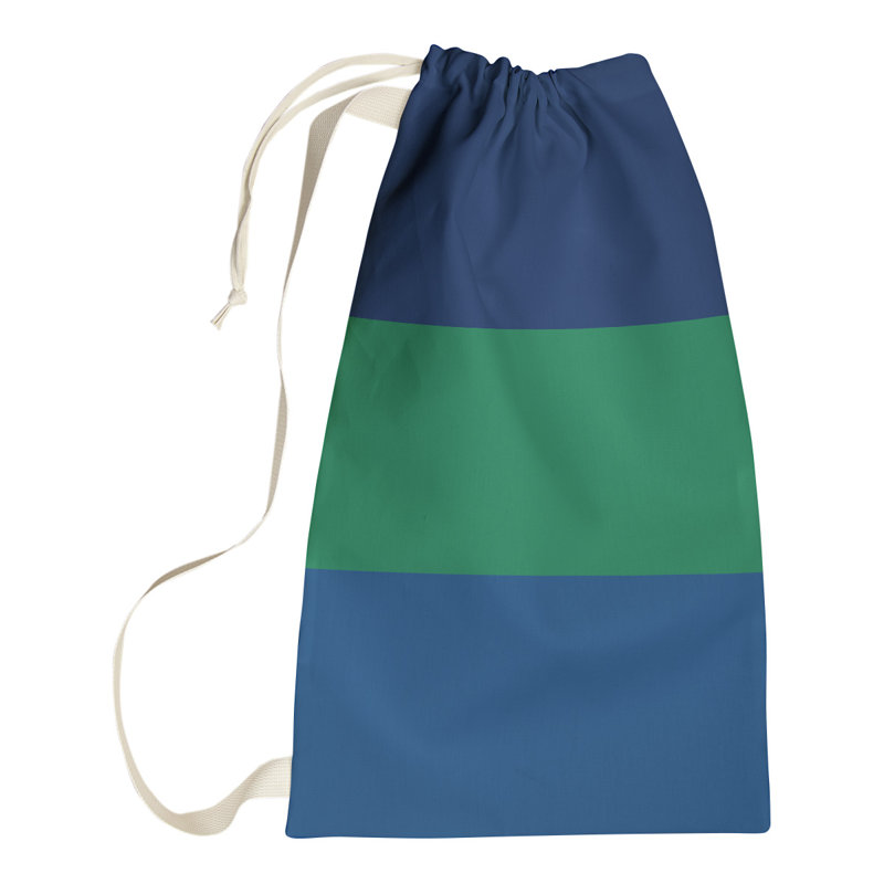 Fabric Laundry Bag with Handles, 29" H x 18" W x 1.5" D, Blue/Green/Dark Blue