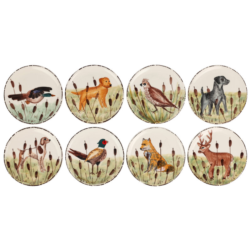 Ensemble de 8 assiettes canapés à motif faunique