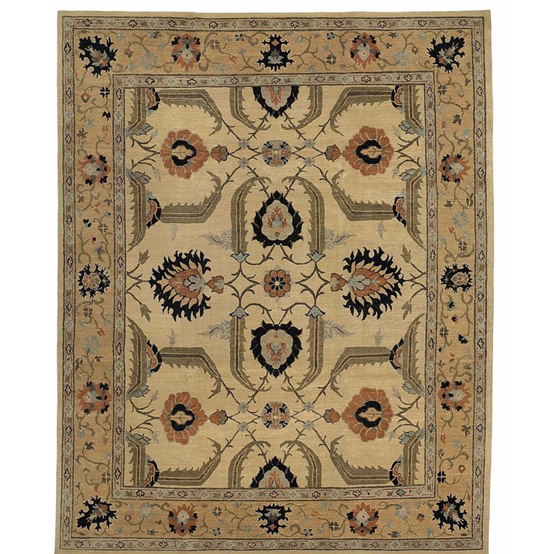 Kilkenny Wool Oriental Area Rug in Beige/Gold, Rectangle 3' x 5'