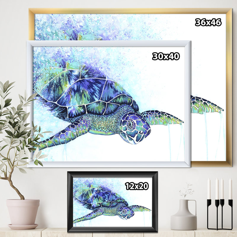 Tortue de mer - reproduction d'art sur toile, H 30 po x l 40 po x P 1,5 po, Cadre noir