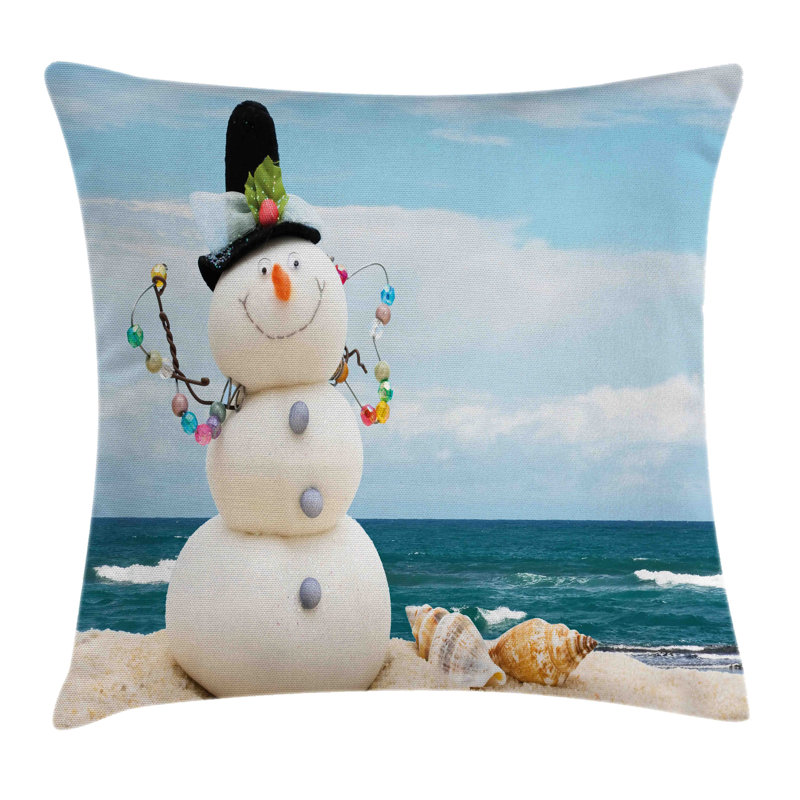 Bixton Snowman Winter Vacation Coastal Cushion Cover, 60cm H x 60cm W x 1cm D