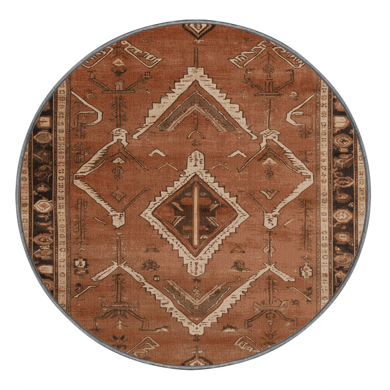 Tapis brun lavable à la machine, Rond 6 pi