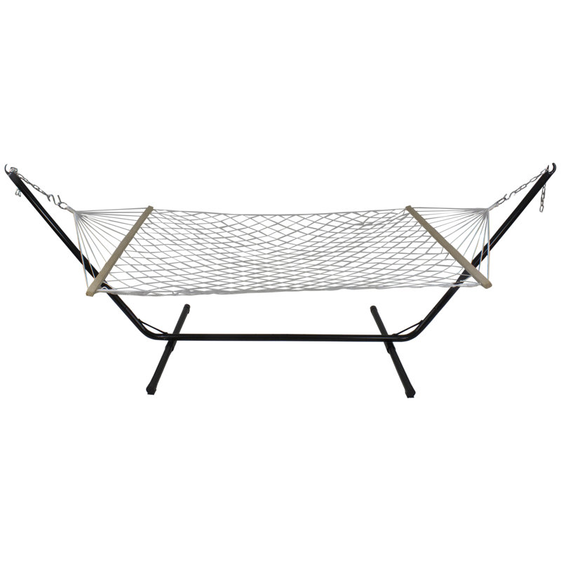 Hamac en corde à motif treillis avec barres en bois - 78 po x 55 po - Blanc