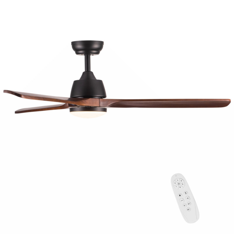 Jaustin 52'' Ceiling Fan with LED Lights, Walnut, Black