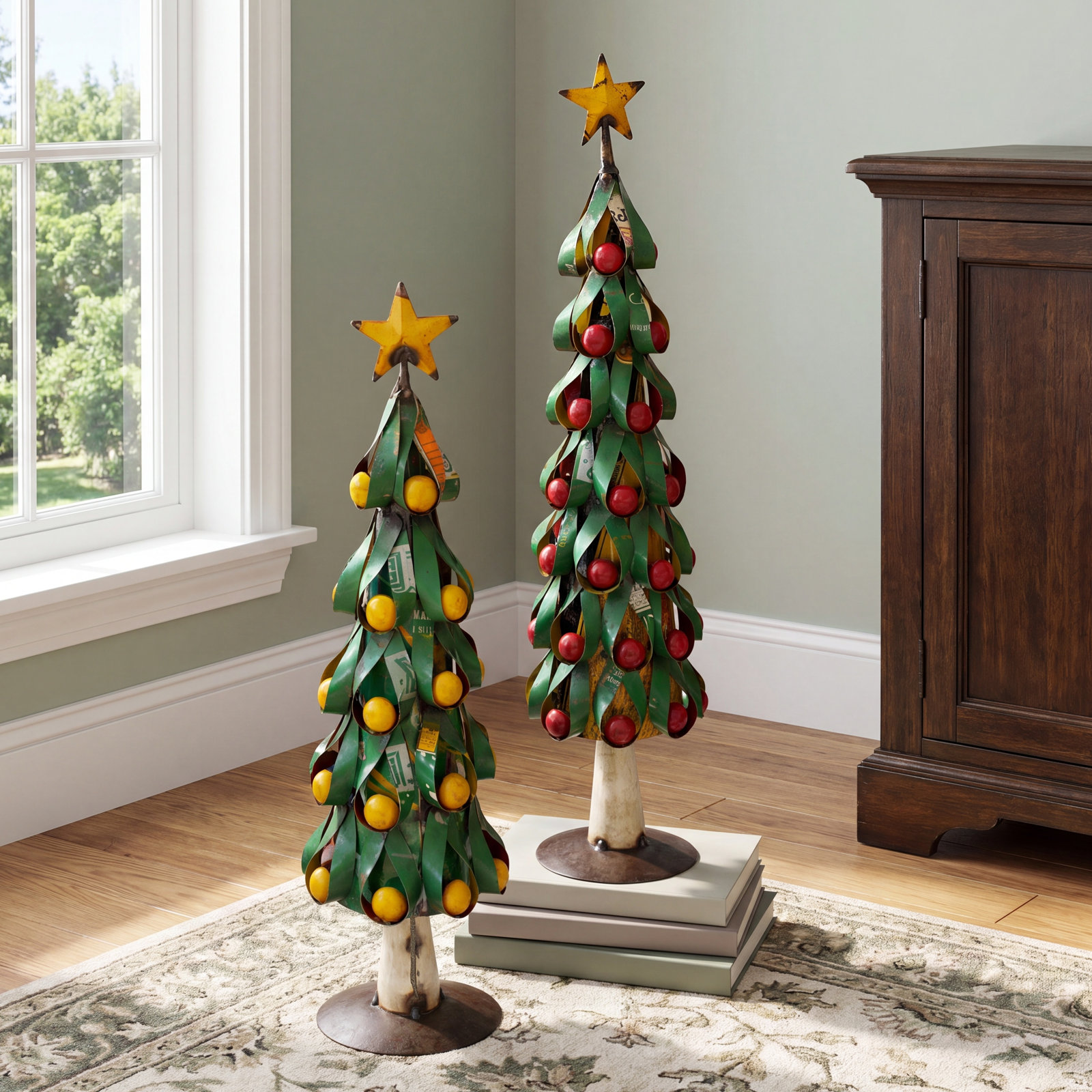 2-Piece Recycled Metal Tabletop Tree Set