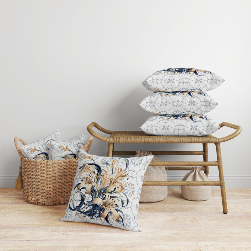Floral Square Cushion, 41cm H x 41cm W, Blue/Beige Floral