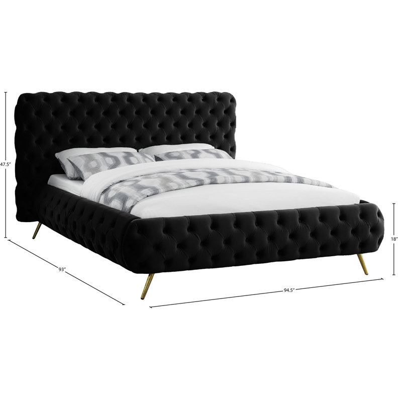 Lit-bateau tapissier Delano, Velours noir, Très grand