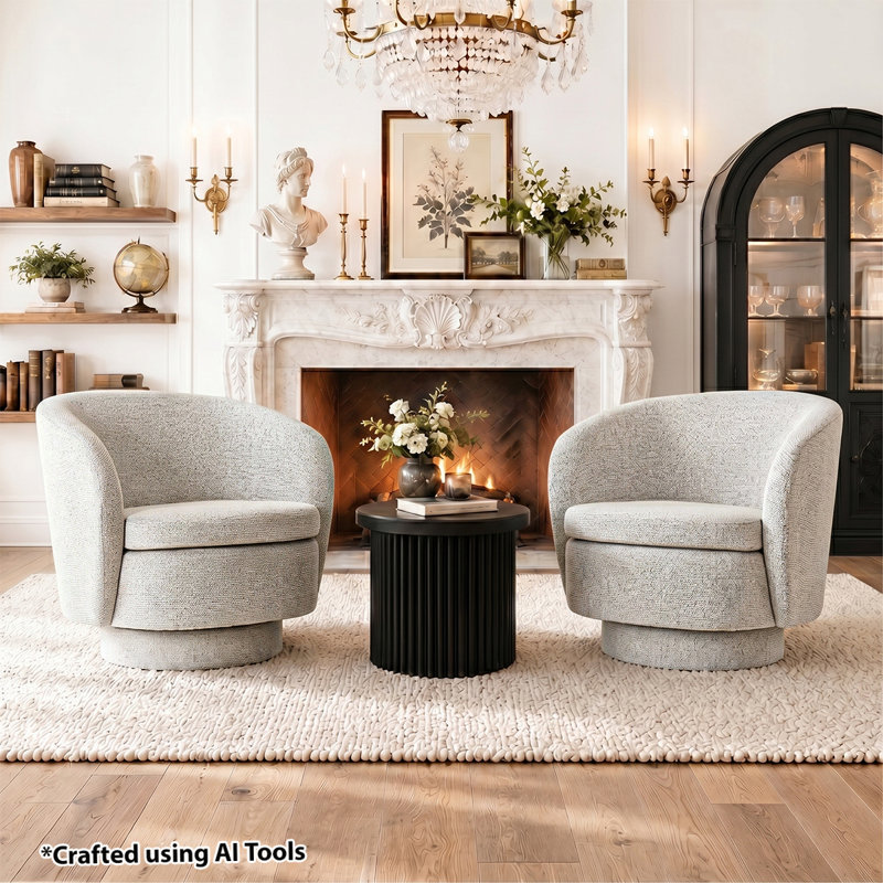 Modern Chenille Swivel Barrel Accent Chairs (Set Of 2), Beige