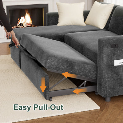 Canapé-lit en forme de U, canapé-lit convertible 4 places avec inclinaison à 4 niveaux, ports USB / Type-C, méridienne réversible et poches latérales, assemblage sans outil pour le salon