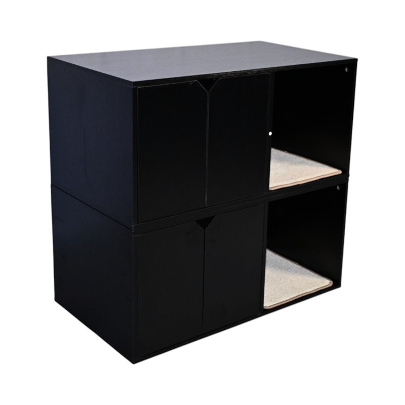 Enceinte de litière pour chat 34,82 "avec tampon à gratter, maison noire minimaliste moderne, 20,97" x 16,89 ", 52 livres, pour abri arrière en tant que clôture, large, hauteur de 16,89", fonction de grattage en carton ondulé