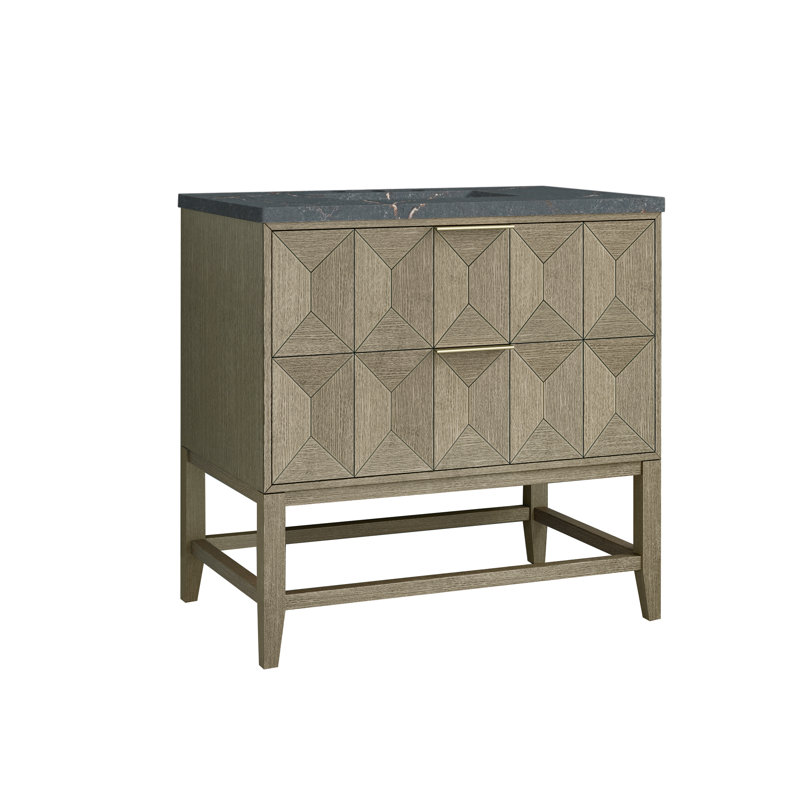 Emmeline 36'' W Single Vanity, Parisien Bleu Quartz, 8" Widespread, Oak
