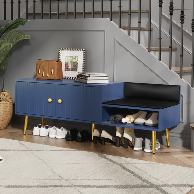 Banc de rangement pour chaussures avec coussins, Marine