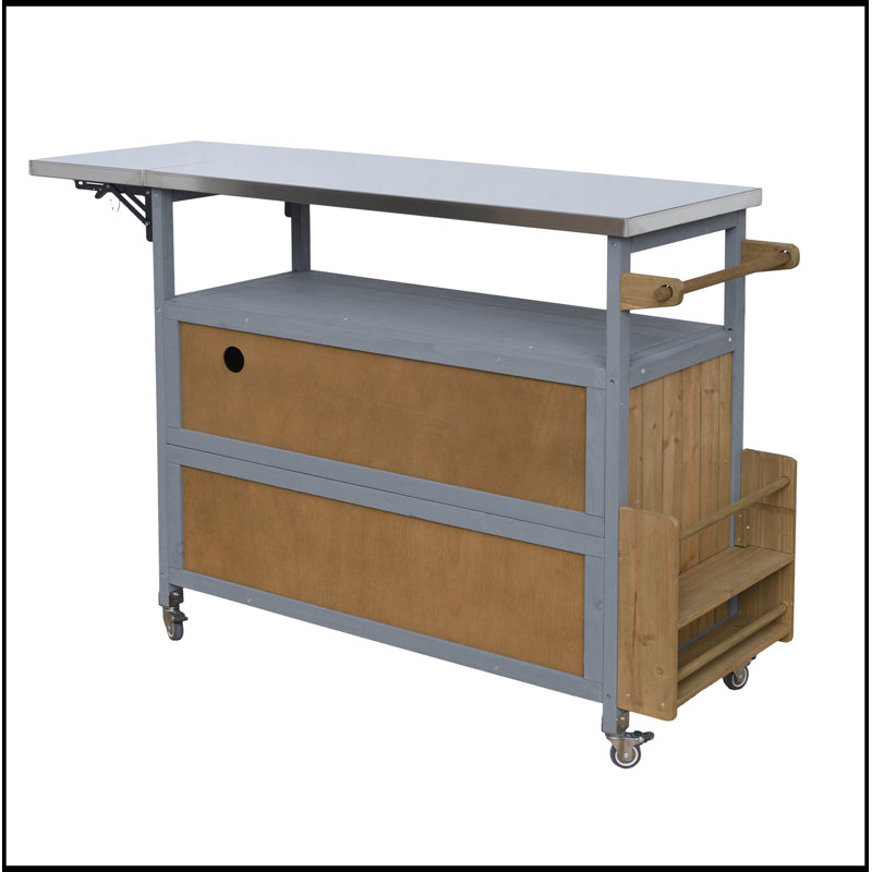 Chariot de cuisine d'extérieur avec plateau en acier inoxydable, support à épices, porte-serviettes et roulettes verrouillables