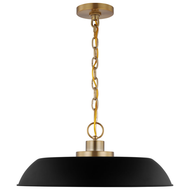 Eddy 1-Light Dimmable Steel Dome Pendant, Matte Black/Burnished Brass, 8" H x 19.9" W x 19.9" D