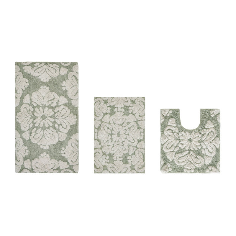 Chemash Premium 100% Cotton 1885 GSM 3-Piece Bath Rug Set, OEKO-TEX® Certified, Non-Slip Spray Latex Backing, Plush Tufted Bath Mats for Shower, Bathtub, Vanity, Sink & Toilet Areas, Super Absorbent, Machine Washable, Sage