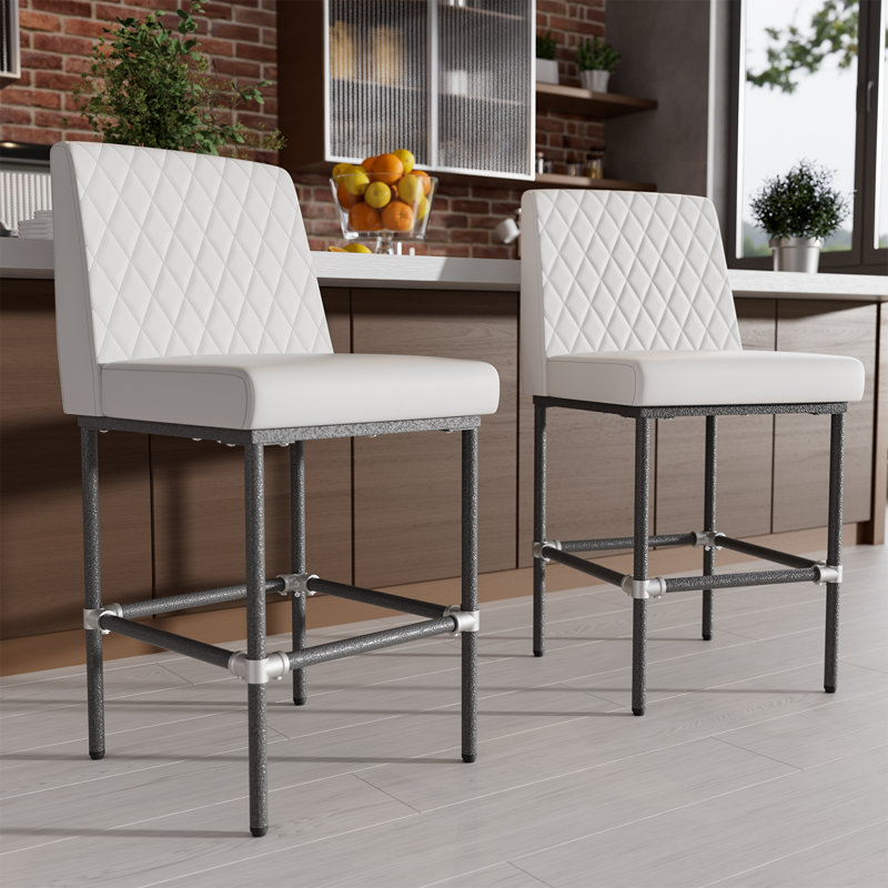 Latrease Upholstered Faux Leather Counter Stool with Steel Frame, White