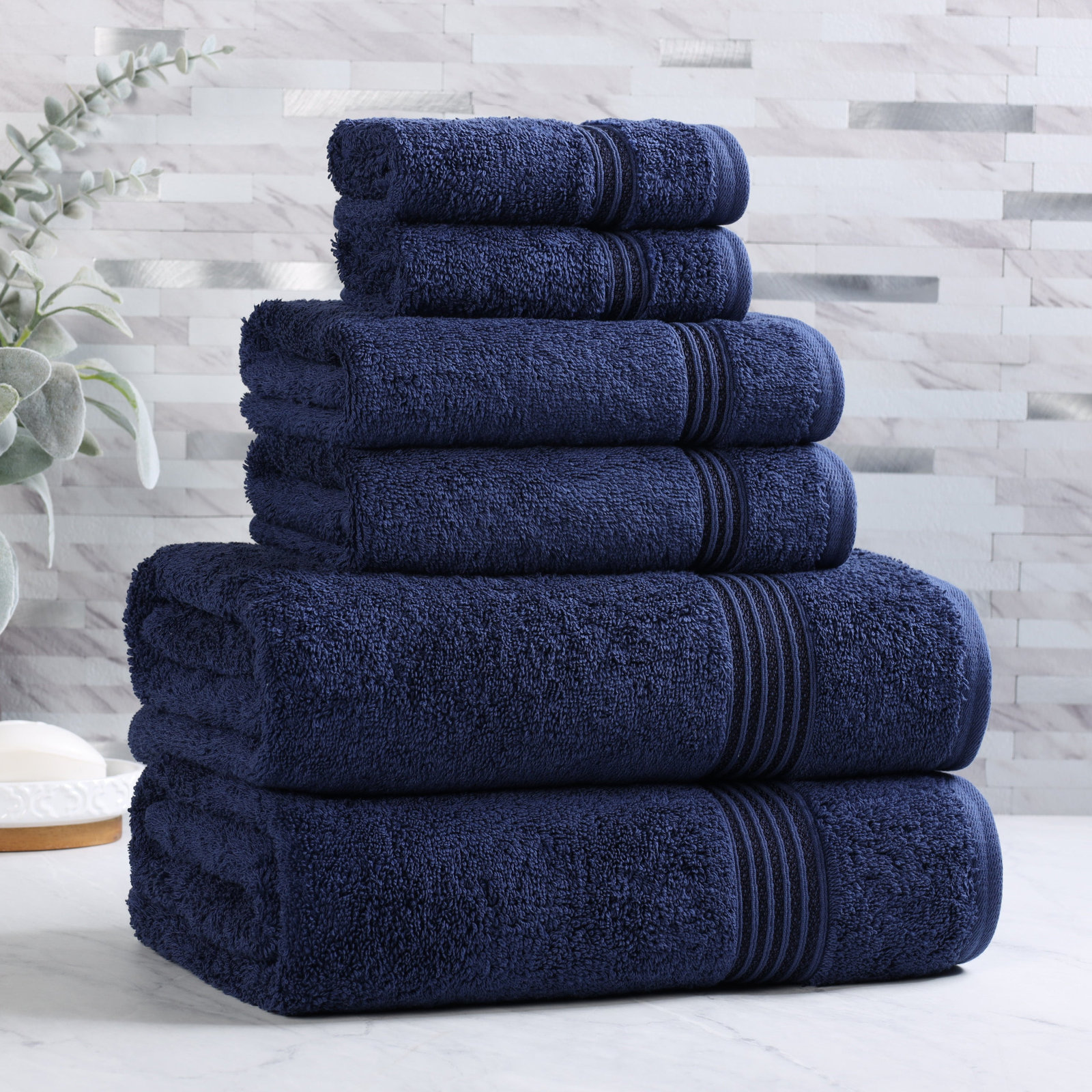 Oleg 6-Piece Egyptian Cotton Towel Set, Navy Blue
