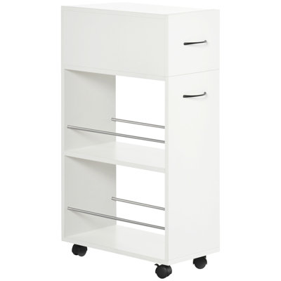 3- Tier Slim Storage Cart, Rolling Narrow Kitchen Cart On Wheels For Small Place, Slide Out Side Utility Cart For Bathroom, Laundry