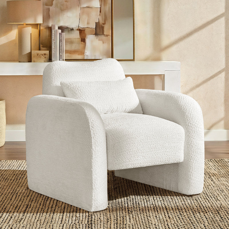 Fidele 33"W Modern Upholstered Armchair with Lumbar Support Pillow, Ivory