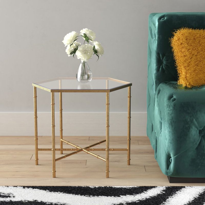 Coquina Glass Top Abstract End Table, Clear, Gold