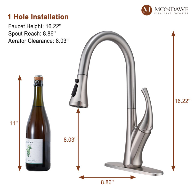 Robinet de cuisine rétractable à poignée simple, Argent