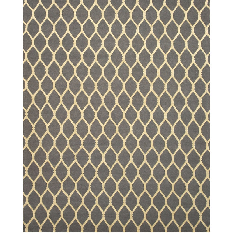 Hand Tufted Wool Geometric Area Rug, Gray, Rectangle 4' x 6'