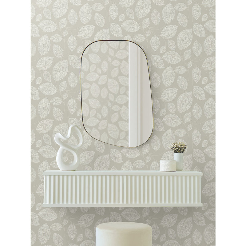 Contoured Leaves Floral Vinyl Wallpaper Roll, Taupe