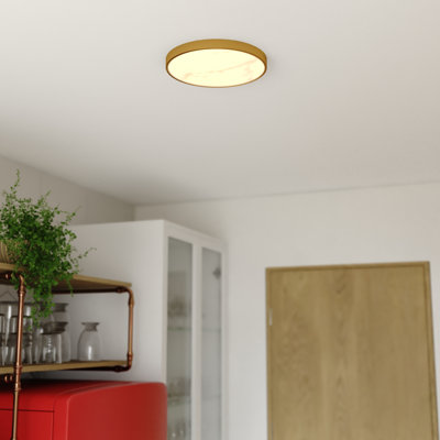 Plafonnier encastré rond 1 lumière en laiton brossé doré avec abat-jour blanc albâtre Aurelia