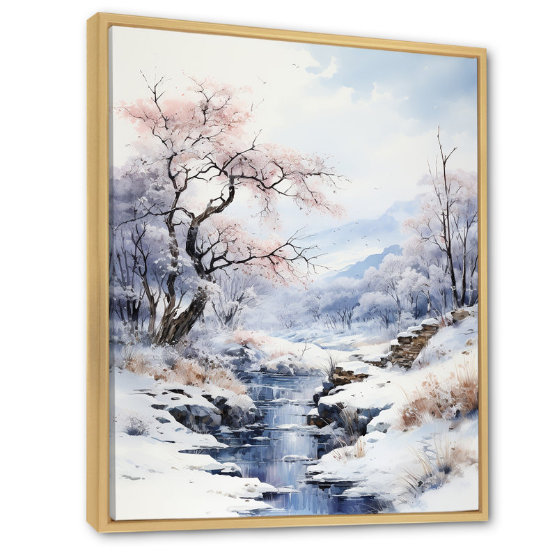 Minimalisme, paysage d'hiver au bord du lac II, Cadre naturel flottant, H 44 po x l 34 po