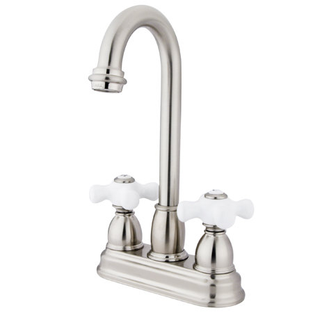 Robinet de cuisine à poignée double en porcelaine, Nickel satiné