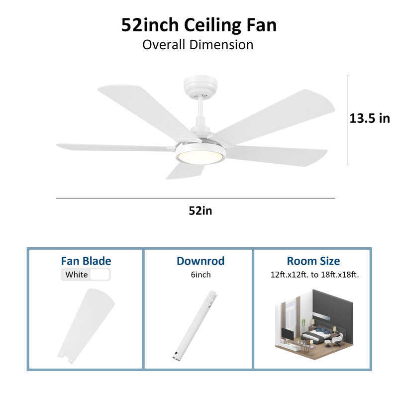 Ventilateur de plafond standard à 52 pales 52 po DEL avec télécommande et ensemble d'éclairage inclus