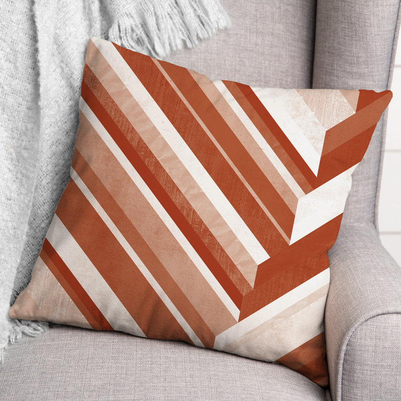 Coussin décoratif intérieur / extérieur à rayures, Orange / Rouge