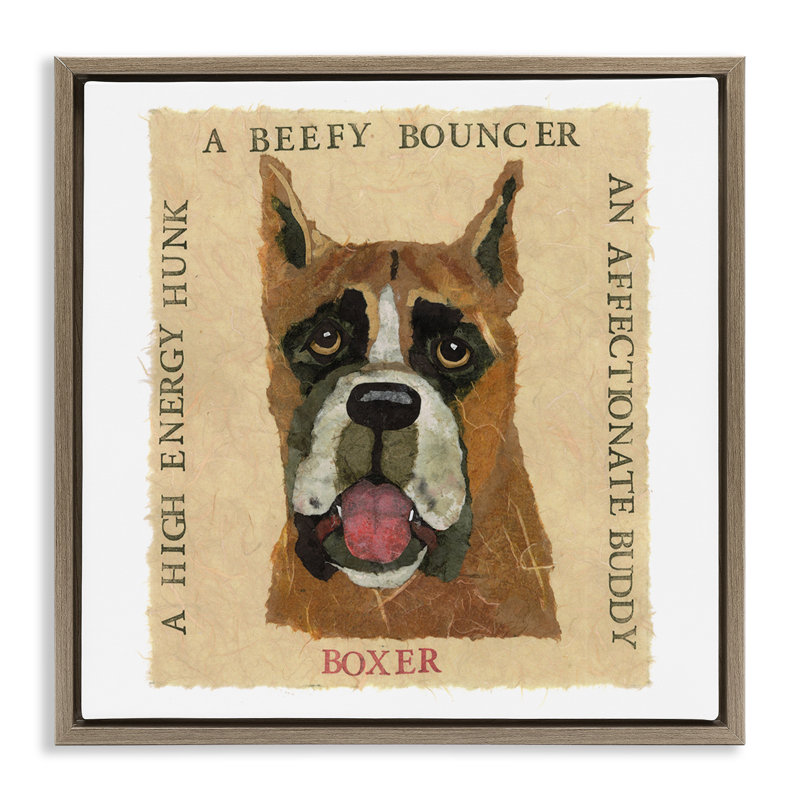 "Fun Boxer Pet", art mural encadré flottant par Nancy Overton, H 25 po x l 25 po, Cadre flottant orme Montalcino