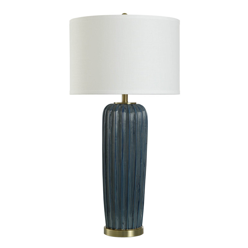 Taylun - Lampe de table en céramique - Abat-jour blanc cassé, Costner - bleu