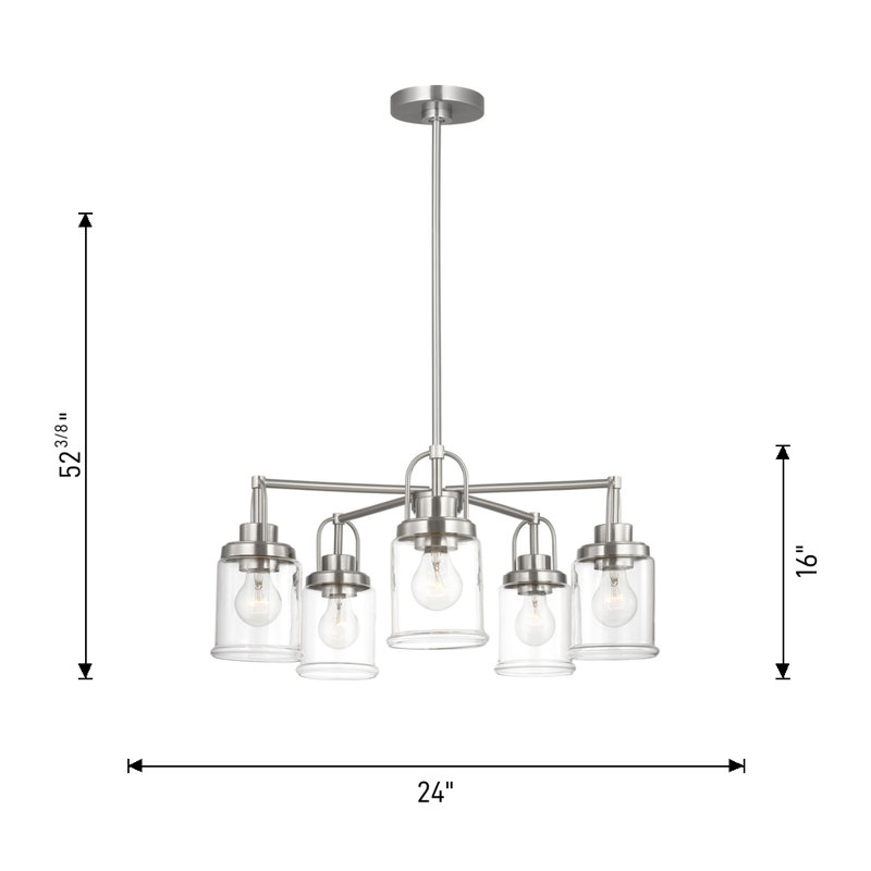 Anders 5 Light Dining Room Chandelier With Clear Shade, Brushed Nickel