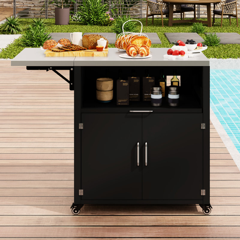 Armoire de rangement extensible pour l'extérieur: table pliante, noir mat, surfaces pliables, rangement, extérieur noir